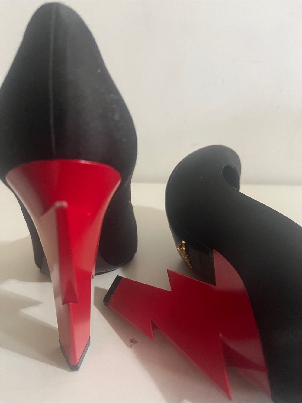 Prada Black Satin Pumps with Red Lightning Bolt Heels Women's Shoes Size 36 - Picture 7 of 9